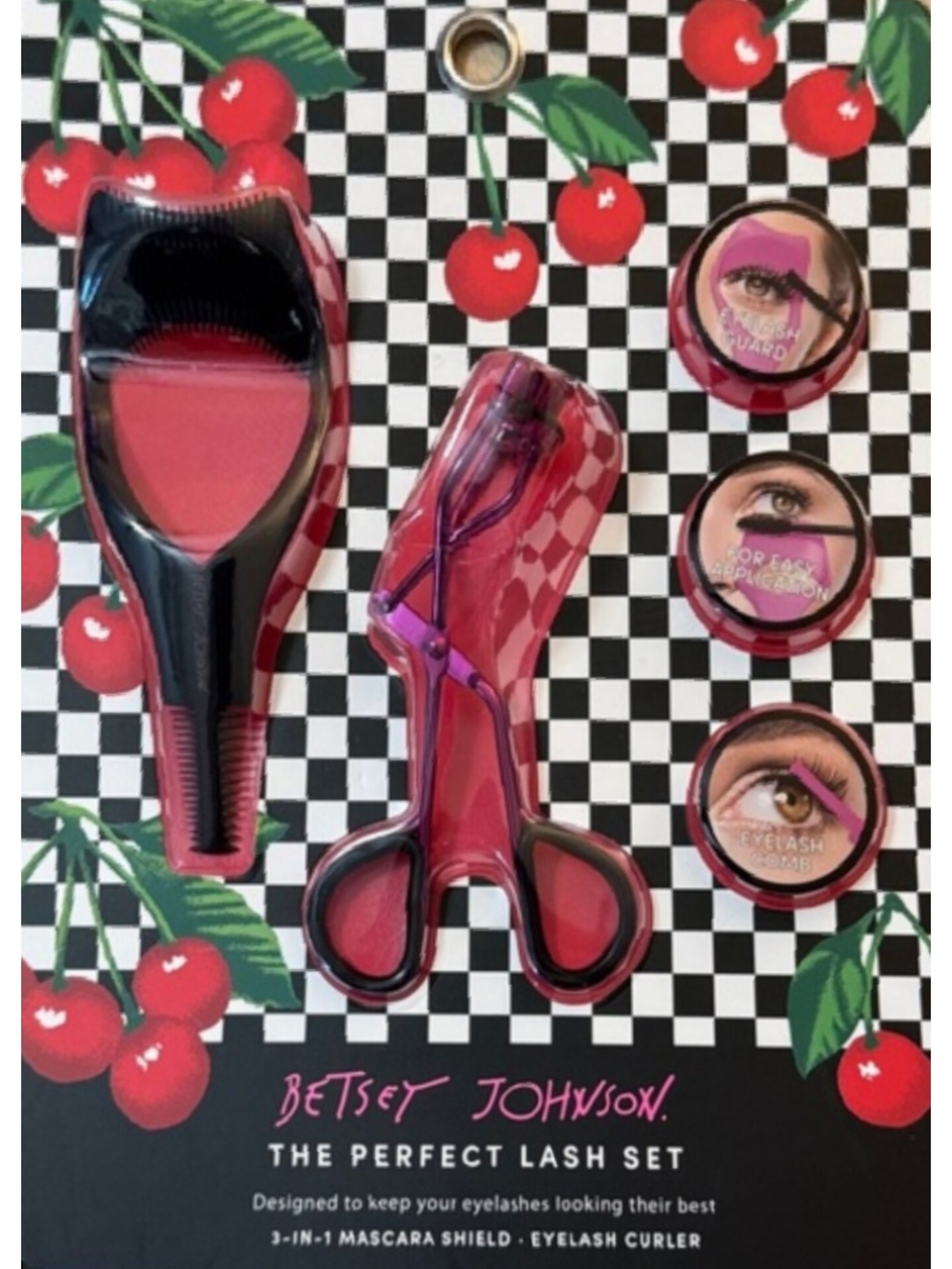 Betsey Johnson Pink and Black Perfect Lash Set Includes Eyelash curler and More
